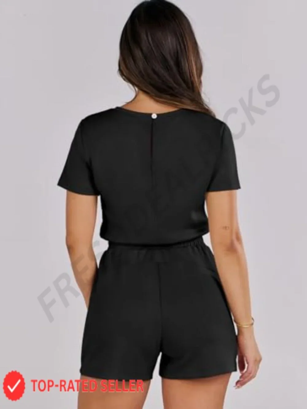 Women's Romper Short Sleeve Summer Jumpsuit Crewneck with Pockets